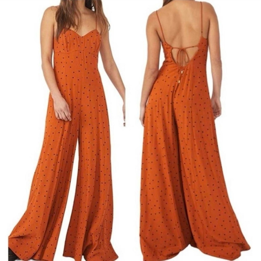 Free people Wide Leg Orange Jumpsuit